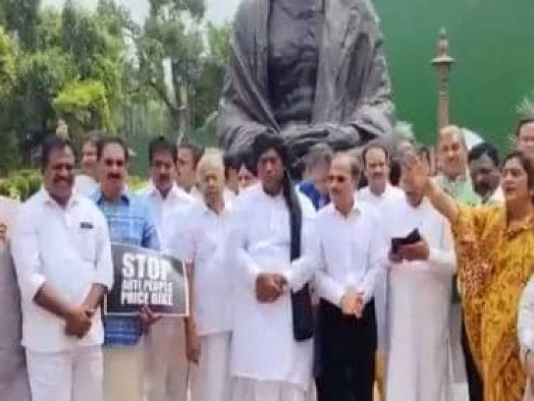 WATCH: Congress protests in front of Gandhi statue after 23 Opposition lawmakers suspended from Parliament