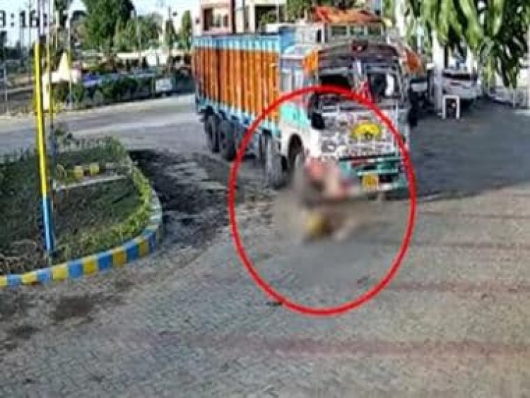 Narrow escape for woman hit by truck in MP's Ratlam, incident captured on CCTV