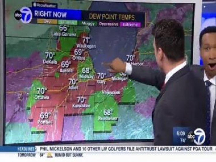 Weather reporter reacts as he discovers TV with touch screen technology