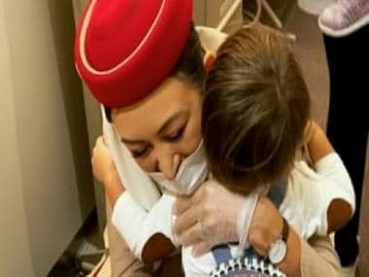 Watch: Air hostess mom welcomes little son onboard, moment melts hearts