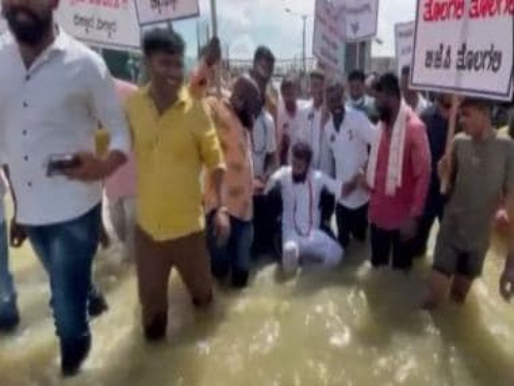 Bengaluru rains: Karnataka Youth Congress leader 'floats' on waterlogged road