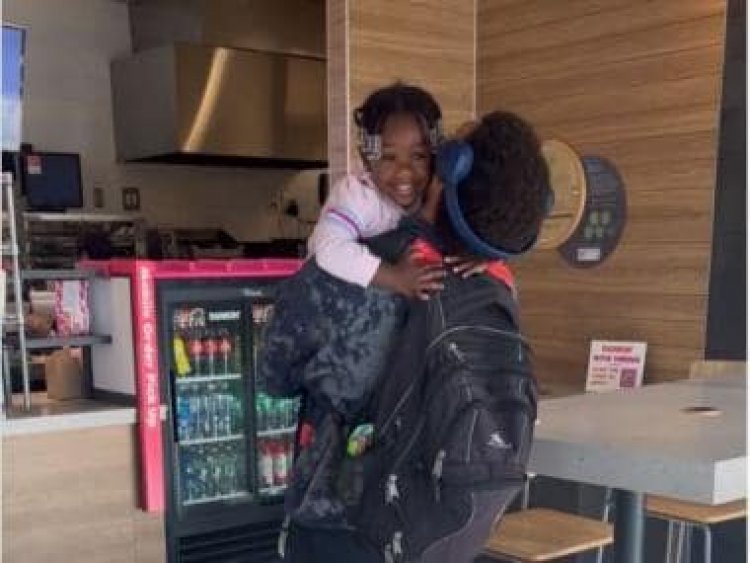 Little girl overjoyed after spotting her favourite teacher outside class, video melts hearts