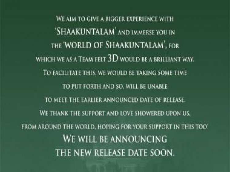 Samantha Ruth Prabhu and Dev Mohan-starrer Shaakuntalam to now release in 3D; official announcement soon