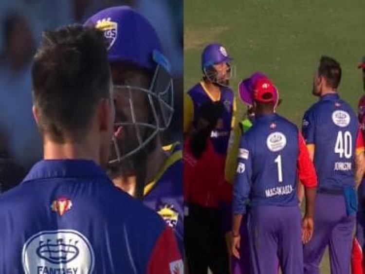 Watch: Mitchell Johnson pushes Yusuf Pathan amid ugly fight during Legends League Cricket match
