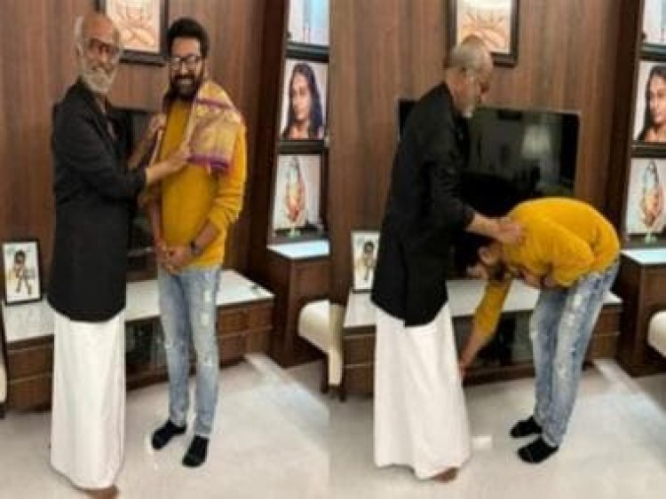 Rishab Shetty meets Rajinikanth after Kantara's success, touches his feet and shares post with fans