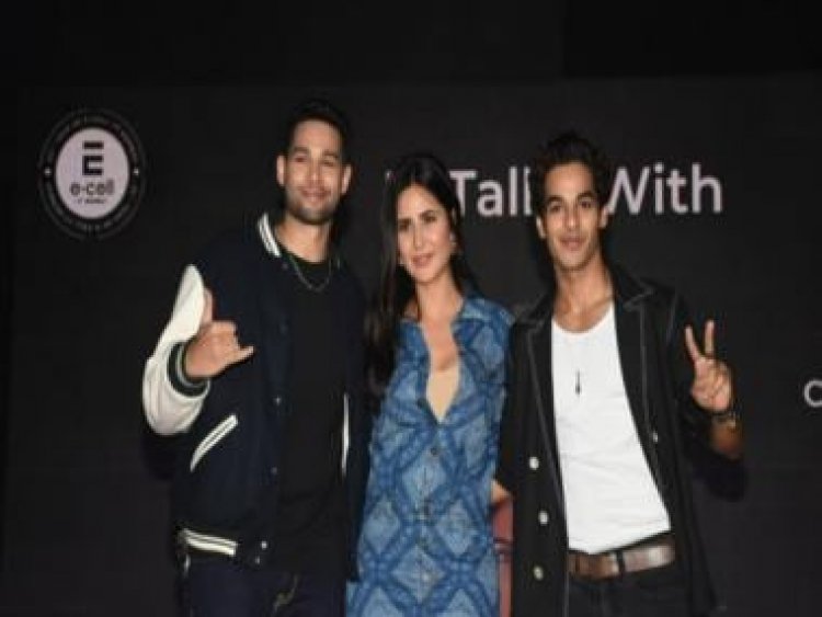 Katrina Kaif, Siddhant, Ishaan enjoy with the students during their visit to IIT Bombay for the promotion of Phone Bhoot
