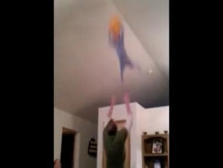 Viral video: Father throws child 'super-high' to the ceiling to catch balloon; internet shocked