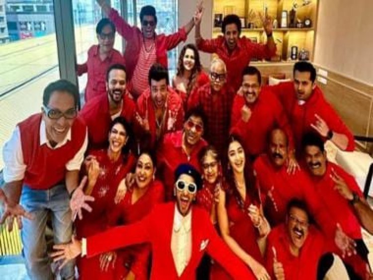 Ranveer Singh and Cirkus team all dressed up in red as they gear up to unveil the trailer