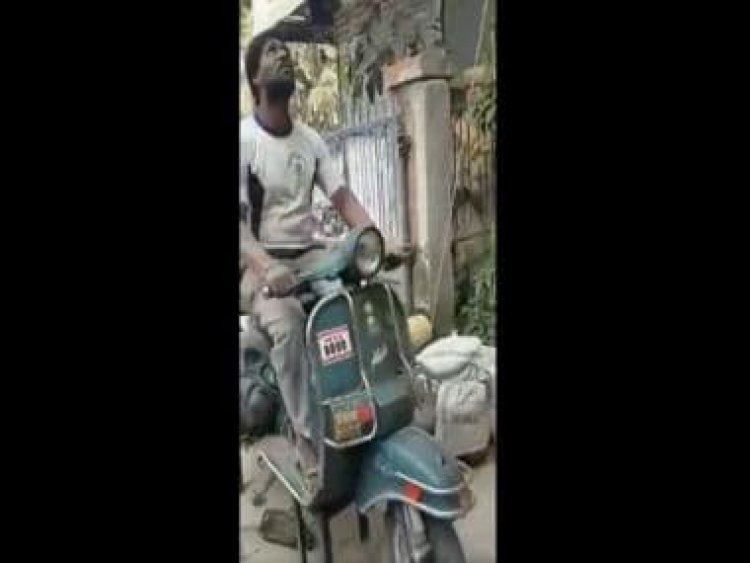 Viral video: Construction workers convert old scooter into a pulley to lift objects