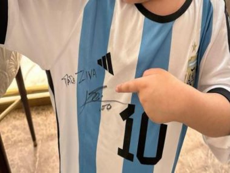 'Like father, like daughter': MS Dhoni’s daughter Ziva poses with Lionel Messi-signed Argentina jersey; see photo