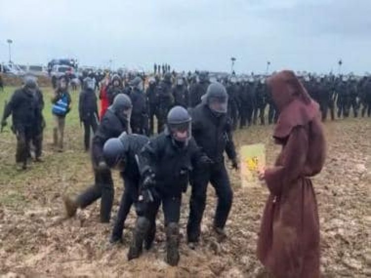 Viral video shows police officers getting stuck in mud amid ongoing German mine protests