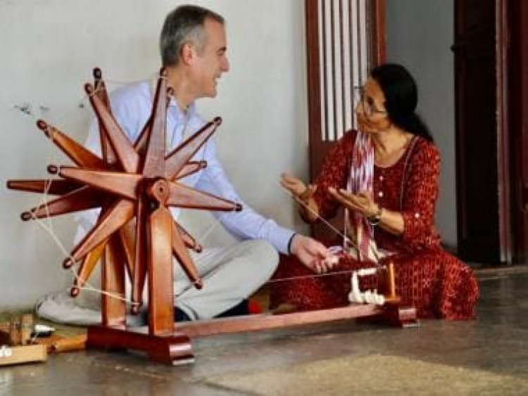 US Ambassador to India Eric Garcetti vists Sabarmati Ashram in Gujarat; greets people with 'Namaste'