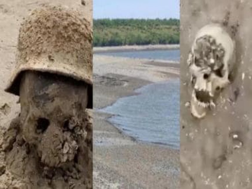 Lost to time since World War II, dead Nazi, Soviet soldiers with helmets, uniforms appear as Kakhovka Dam waters recede