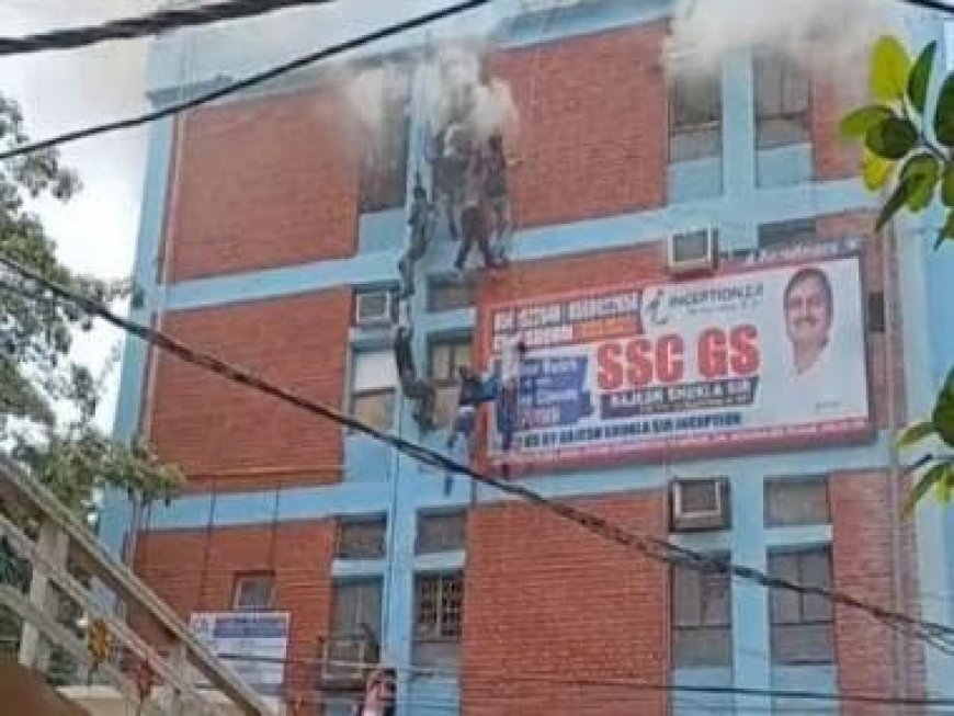 WATCH: Students escape using wires as coaching centre in Delhi's Mukherjee Nagar catches fire