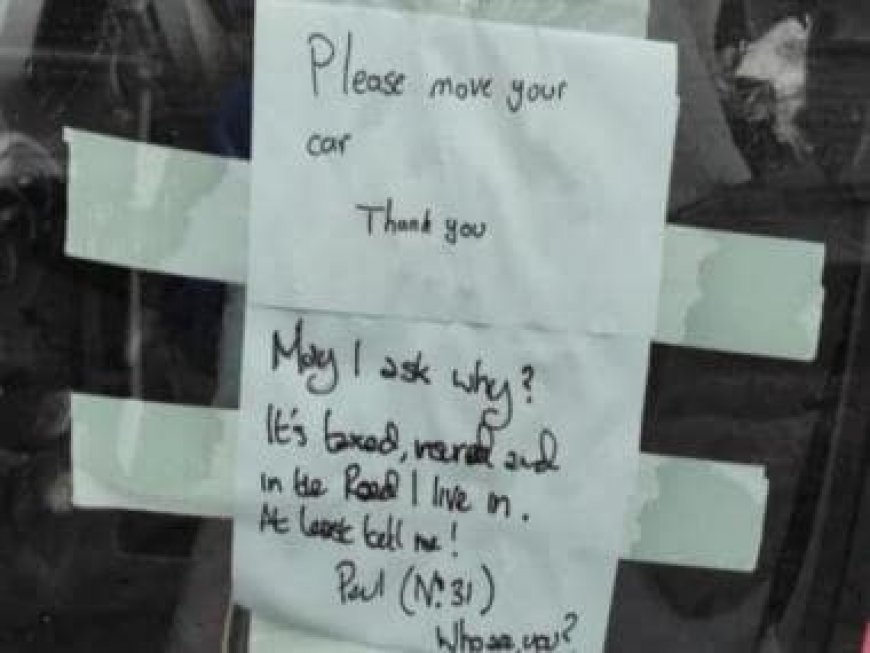Neighbour leaves note on parked car and what happened next has caught Reddit's attention