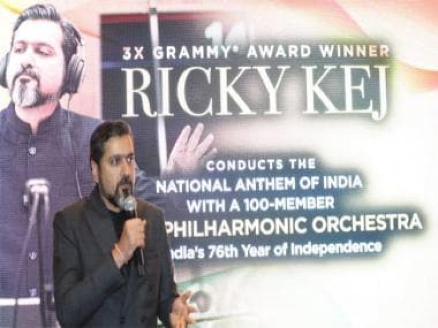Musical composer Ricky Kej performs the rendition of National Anthem of India in New Delhi