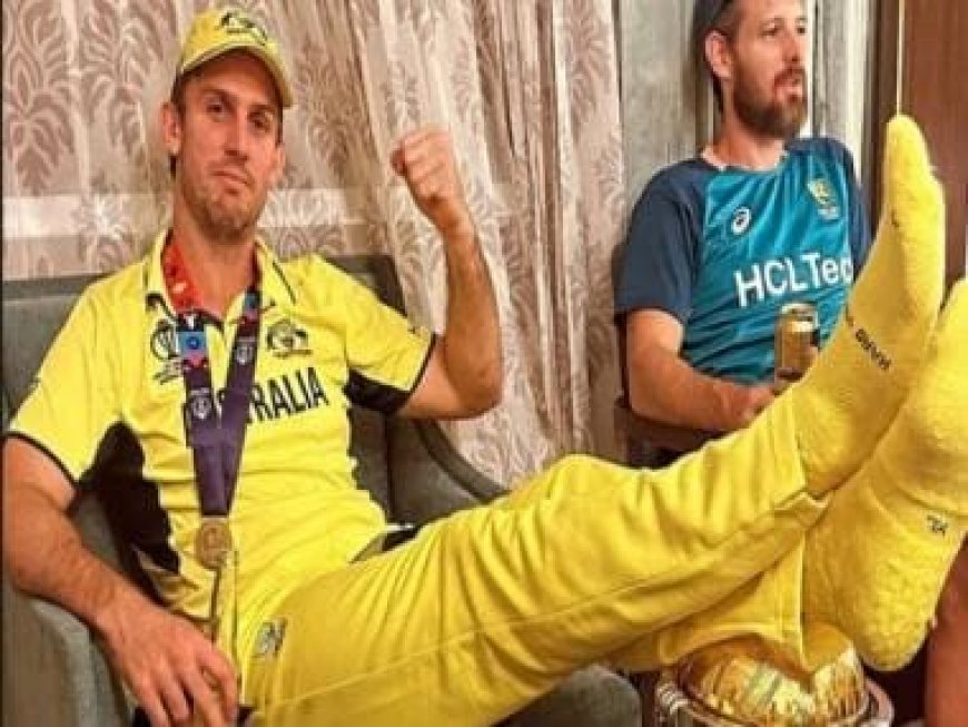 Mitchell Marsh rests feet on World Cup trophy after beating India, gets slammed
