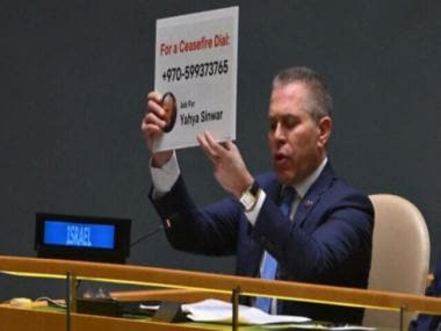 Dial 'S' for ceasefire: Israel's envoy to UN raises placard with Hamas leader Yahya Sinwar's phone number