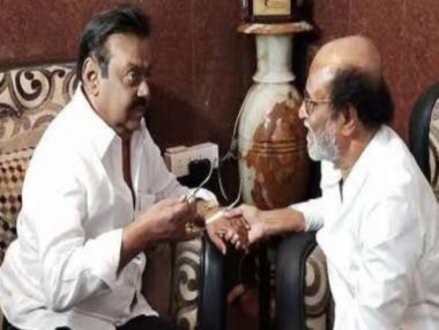 Rajinikanth pays tribute to old friend Captain Vijayakanth in Chennai; interacts with media