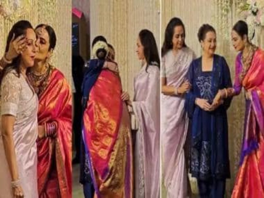 WATCH: Rekha kisses Hema Malini at Ira Khan-Nupur Shikhare wedding reception, also poses with Saira Banu