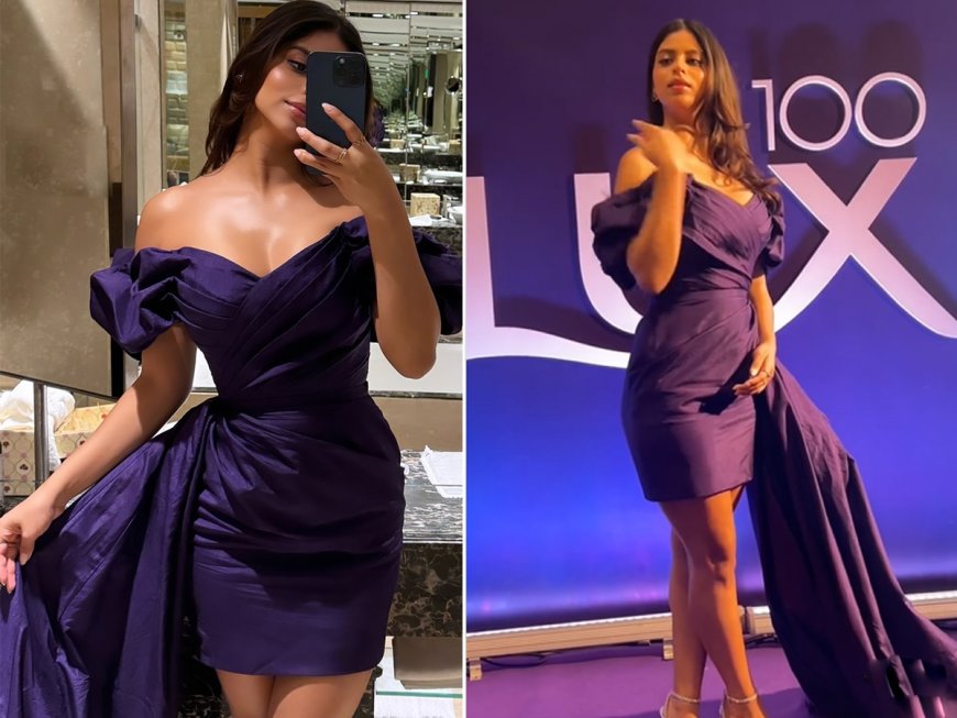 Suhana Khan Lives Her Fairy Tale Moment in KKR-Inspired Purple Mini Dress With Off-Shoulder Sleeves And Dramatic Train- PICS