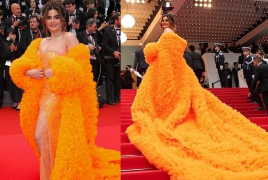 Cannes 2024: TMKOC Fame Deepti Sadhwani Makes Her Debut in An Orange Gown With Record-Breaking Longest Trail