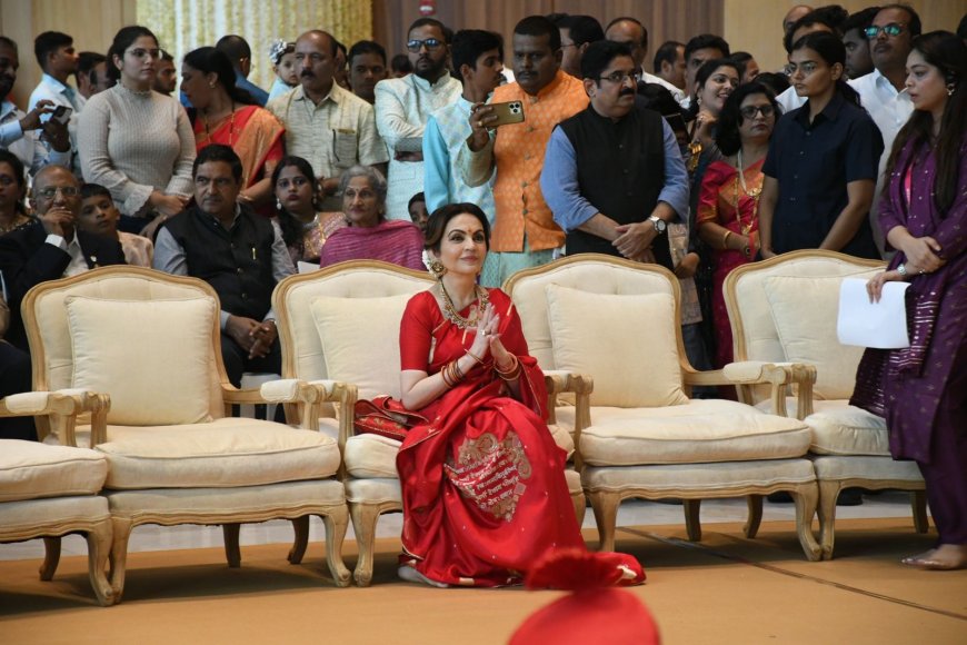 Decoding Nita Ambani’s Heritage Look For ‘Mass Wedding’: Customised Gayatri Mantra Red Saree, Guttapusalu Necklace and Statement Earrings- Pics