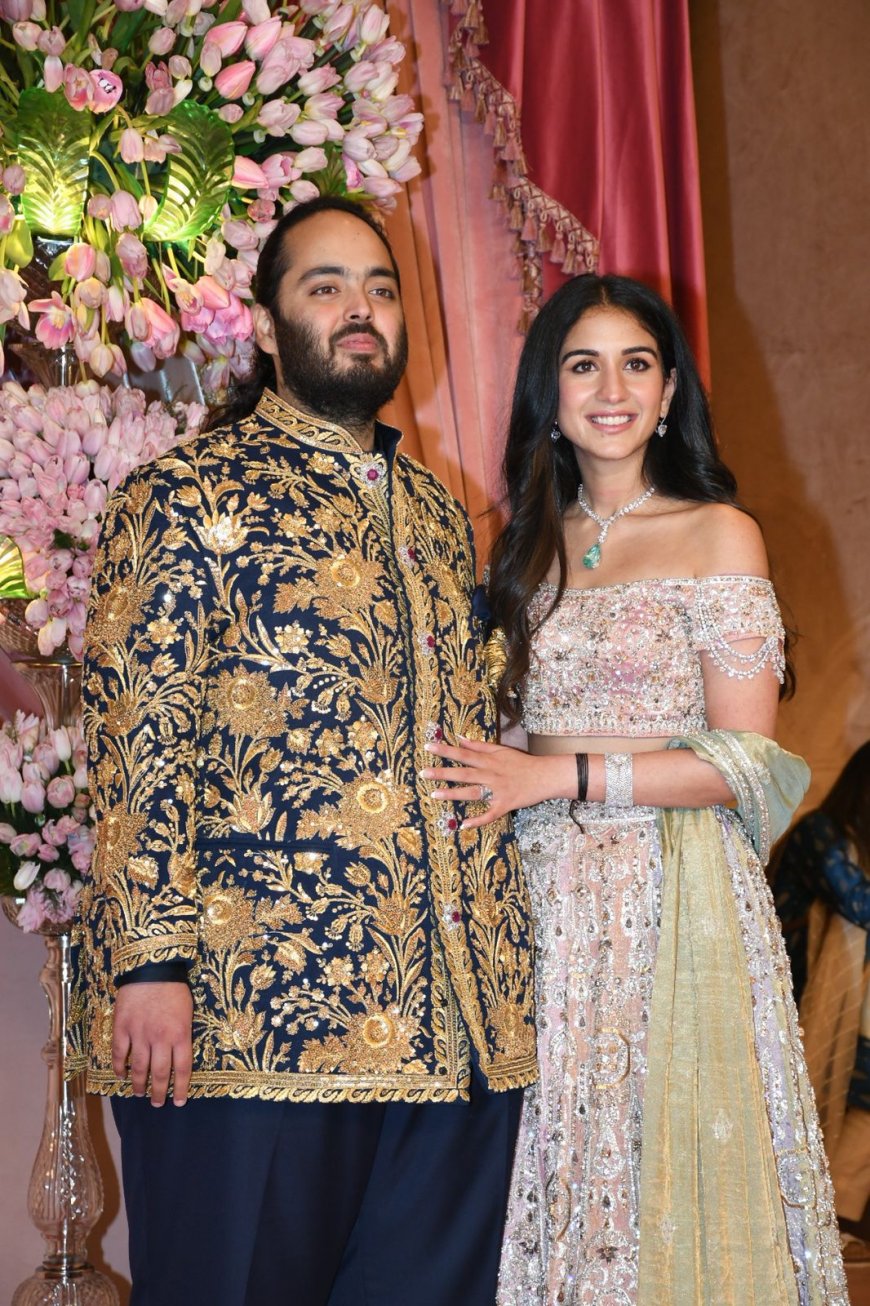 Radhika Merchant and Anant Ambani Spread 24K Charm in Real Gold-Swarovski Crystal Studded Attires For Sangeet Ceremony -PICS