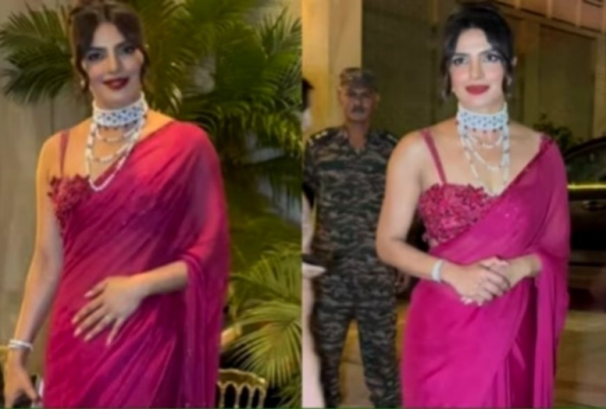 Priyanka Chopra Attends Brother’s Pre-Wedding Bash in Mesmerising Magenta Pink Saree, Poses Briefly For Paps in Mumbai, WATCH