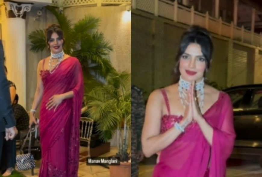 Priyanka Chopra Adds Her ‘Desi Girl’ Sparkle in Magenta Saree and Stylish Floral Blouse For Her Brother’s Wedding Festivities – Pics