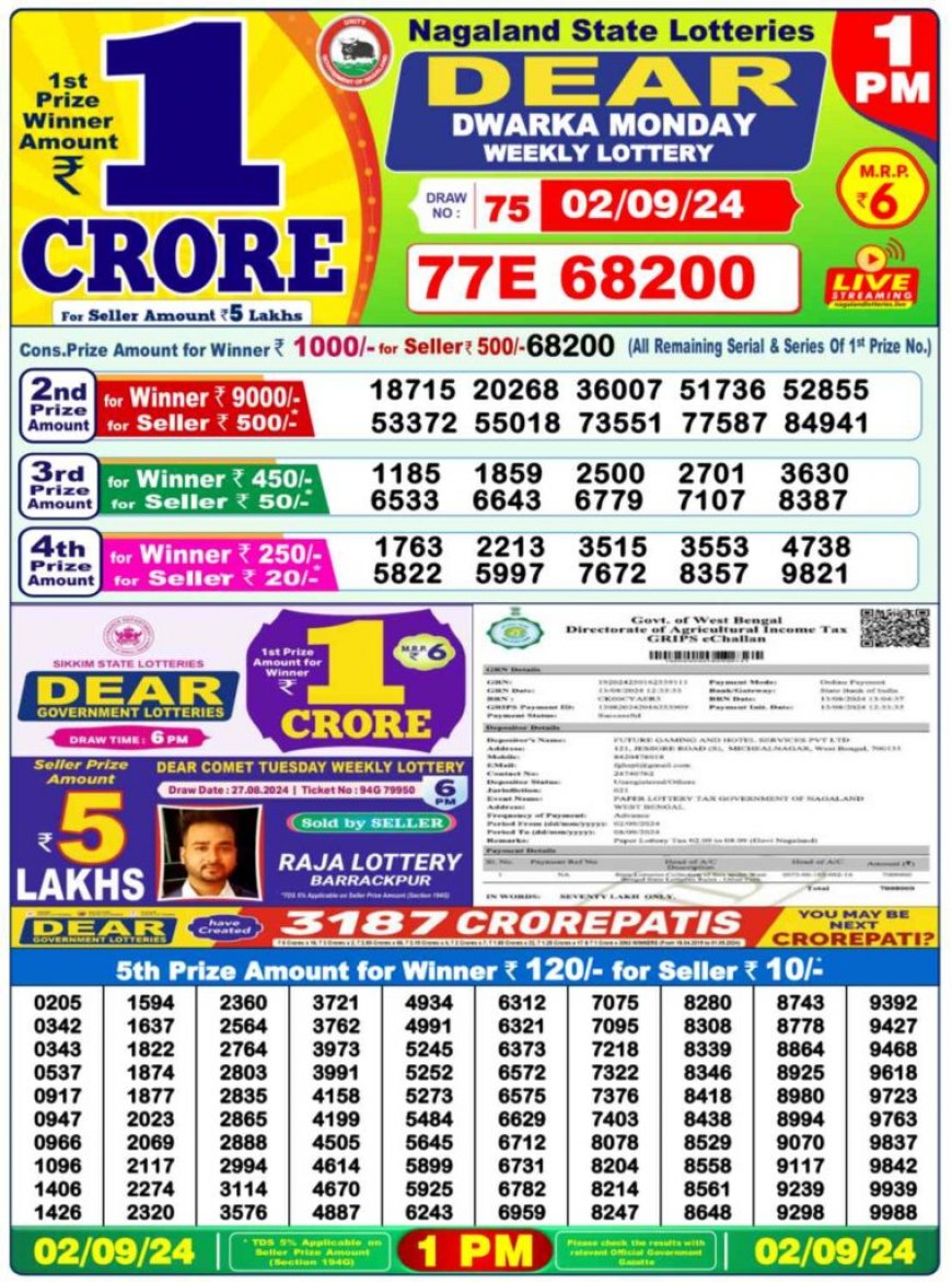 Nagaland State Sambad Lottery Result 04.09.2024 For 1PM, 6PM, 8PM LIVE: Check Dear Indus Morning Lucky Draw Results For 1 Crore First Prize Complete Winner List To Be Out Shortly