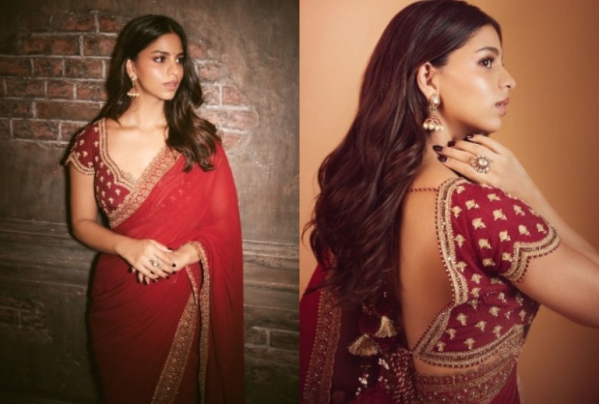 Suhana Khan becomes queen of six-yard elegance in a sindoori red saree paired with Rs 34K golden embroidered blouse – See pics