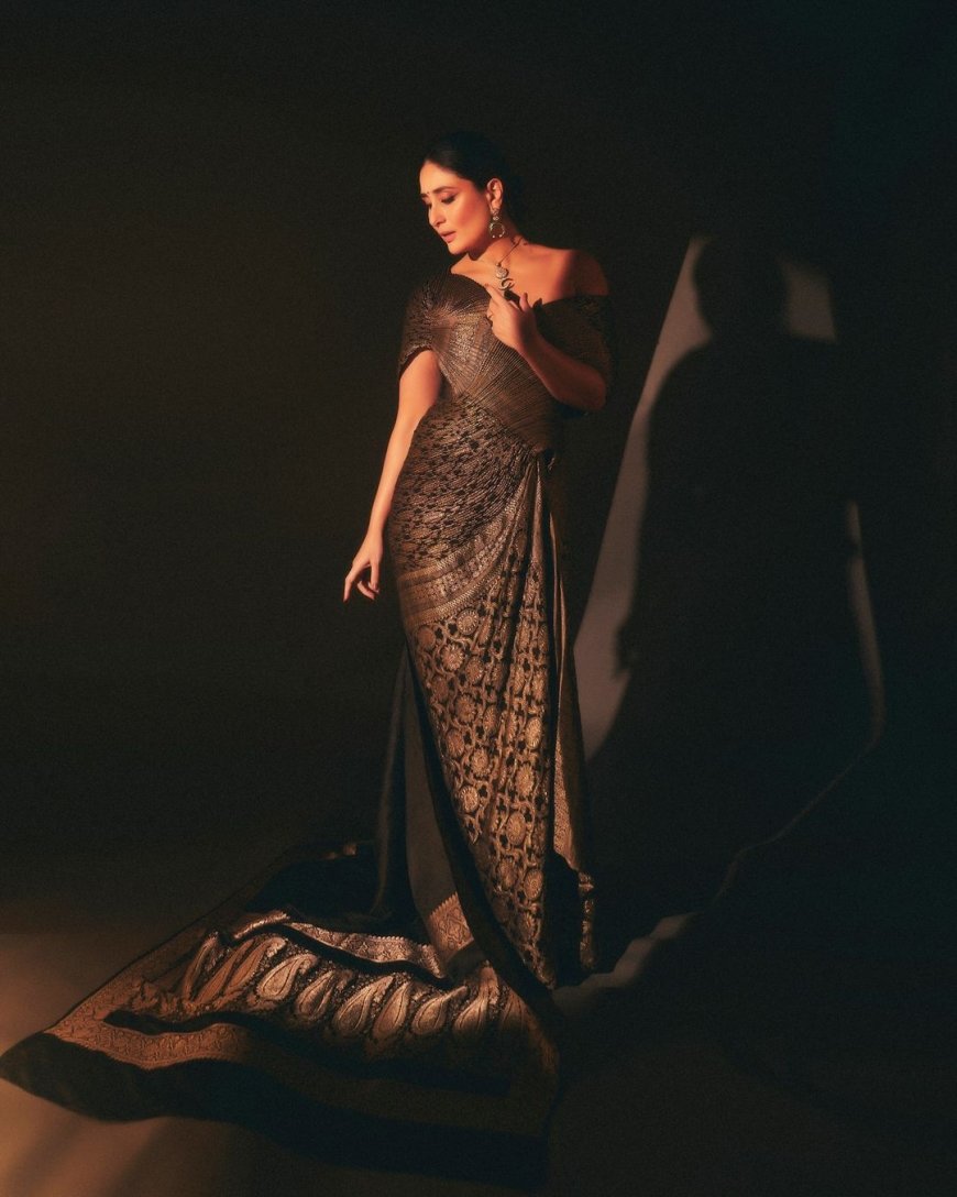 Kareena Kapoor drapes 25 years of charm in a special black-gold Banarasi saree with a modern twist, metal bindi and more