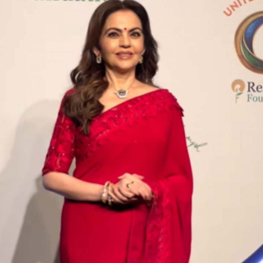 Nita Ambani channels retro glamour in fiery red saree while hosting India’s Olympic and Paralympic champions