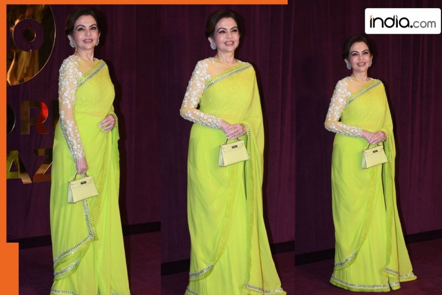 Nita Ambani in a neon green shimmer saree sets the fashion bar high, but her long ring takes limelight